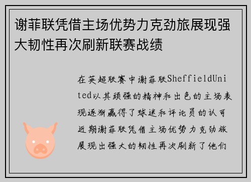 谢菲联凭借主场优势力克劲旅展现强大韧性再次刷新联赛战绩