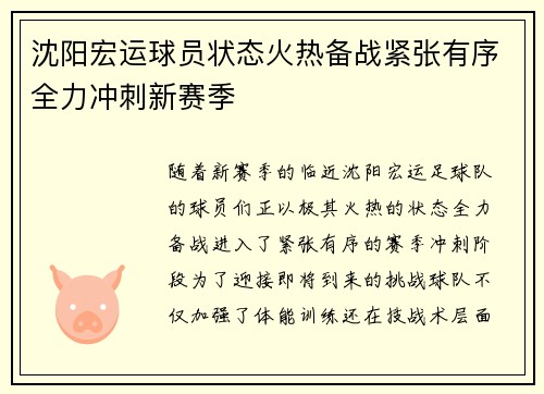 沈阳宏运球员状态火热备战紧张有序全力冲刺新赛季